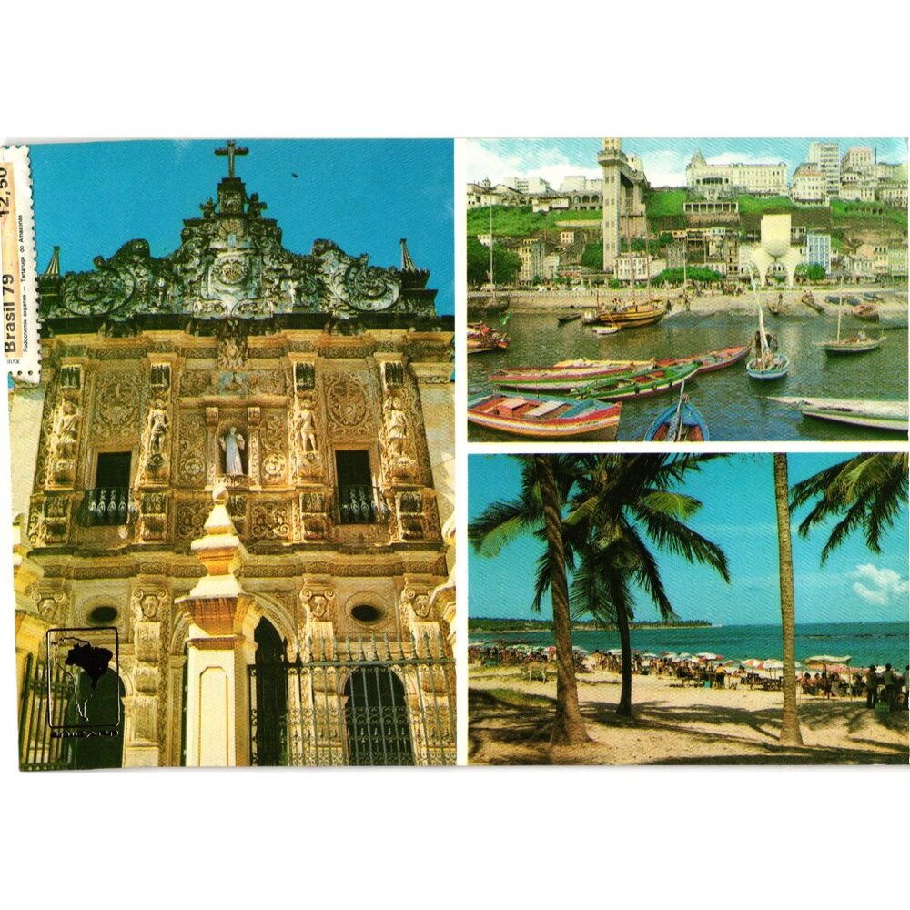 Vintage Color Postcard 1970s Salvador BA Brazil Historic Sites Beaches